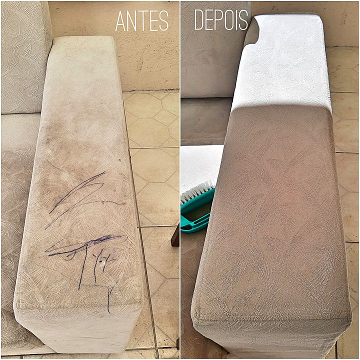 Assento claro riscado de caneta antes e limpo depois